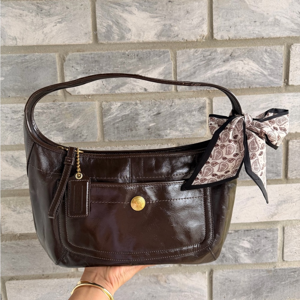 Coach Ergo Patent Leather Hobo Bag Women’s Shoulder Brown Y2K Vintage